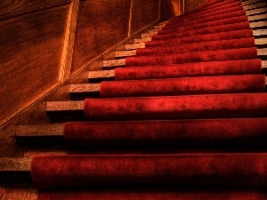 Red, carpet, Stairs