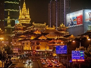 cars, Street, Szanghai, Houses