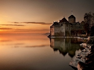 Castle, sun, sea, west