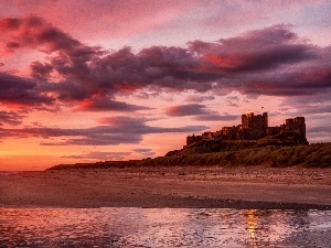 Castle, sea, west, sun