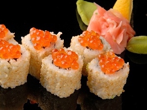 Sushi, caviar, tray