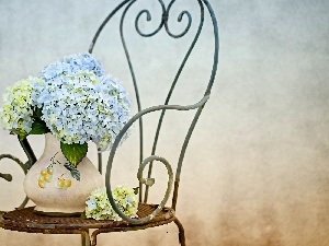 Chair, Vase, composition, hydrangeas