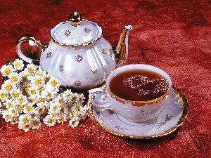 chamomile, tea, jug, cup
