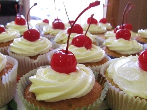 cream, cherries, Muffins