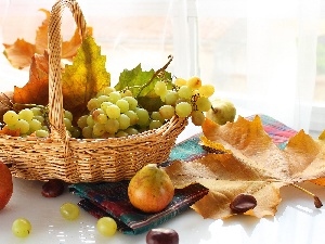 chestnuts, Leaf, Fruits, basket, autumn