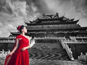 Dress, Chinese, red hot, architecture, China, Buldings