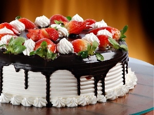 Chocolate, glaze, Cake, strawberries