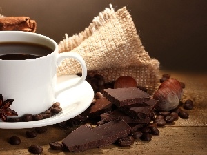 chocolate, grains, cup, coffee