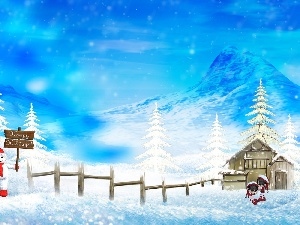 Christmas, snow, christmas, Cottage, Snowman