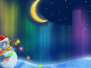 christmas, Lights, Snowman, Night
