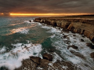 cliff, clouds, sea, Sky