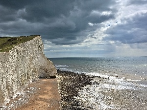 sea, cliff, clouds