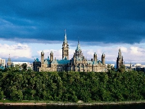 Clock, viewes, Castle, trees