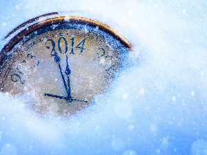 Clock, snow, New Year