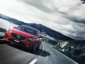 clouds, water, Mazda 6, Way