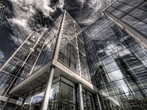 architecture, clouds, glass