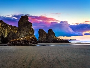 Beaches, clouds, rocks