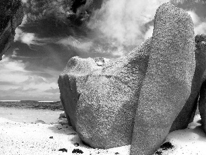 clouds, Sand, Big, rocks