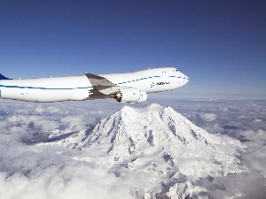 clouds, Mountains, Boeing, 747