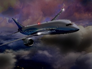 Boeing, clouds, plane