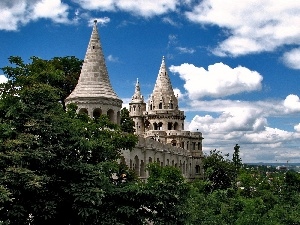 Tower fishing, clouds, Castle, Hungary, Budapest