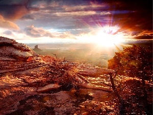 clouds, sun, canyon, west