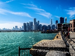 clouds, skyscrapers, River, Chicago, bridge