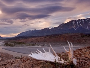 Desert, clouds, Mountains