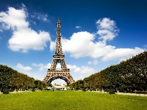 clouds, lane, Eiffla Tower