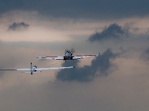 glider, clouds, plane