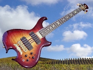 clouds, Sky, Guitar, Field