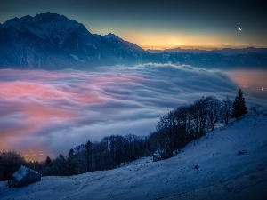 clouds, Mountains, Switzerland, Hill-side