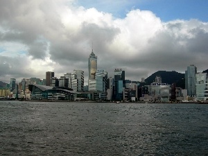 clouds, skyscrapers, Asia, Hong Kong