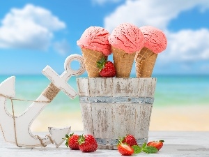 clouds, Sky, beach, sea, ice cream