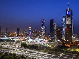 clouds, skyscrapers, Kuwait, Town