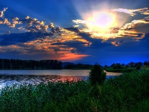 clouds, lake