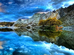 lake, clouds, Mountains