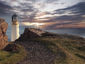 clouds, rocks, Lighthouse, maritime