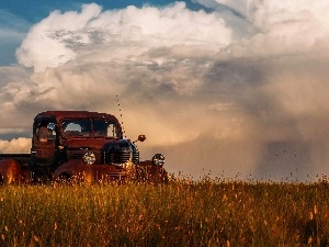 Meadow, clouds, Pickup
