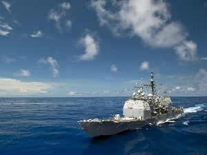 clouds, sea, Ship, Military truck