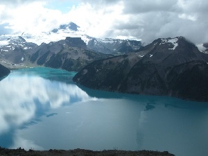 Mountains, clouds, lake