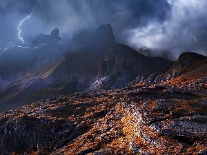 clouds, Storm, Mountains, Dolomites