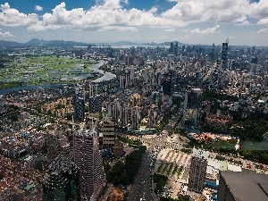 clouds, skyscrapers, panorama, town