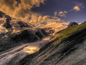 peaks, clouds, Mountains