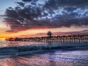 pier, clouds, sea