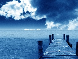 pier, clouds, sea