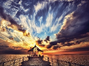 pier, clouds, sea