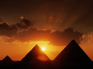 clouds, sun, Pyramids, west