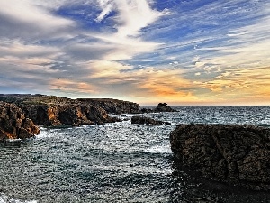 rocks, clouds, sea