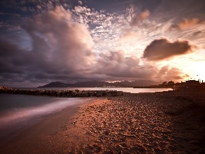 clouds, sea, Coast, Sand, Beaches